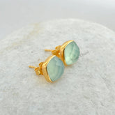 Aqua Chalcedony Stud Earrings - Solid Silver - Gold Plated Studs - 9mm Cushion - High Quality Jewelry - Gift For Niece - Jewelry For Girls